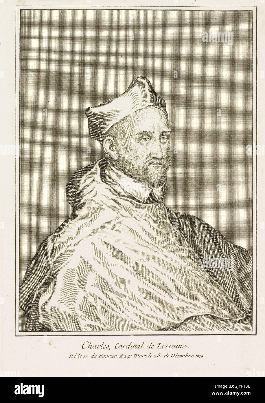 Kardinal Kardinal von Lothringen war im 16. Jahrhundert ein prominenter französischer Kardinal und politische Persönlichkeit und spielte eine Schlüsselrolle im katholischen Widerstand gegen protestantische Reformen. Sein Einfluss erstreckte sich sowohl auf religiöse als auch politische Bereiche in Frankreich. Stockfoto