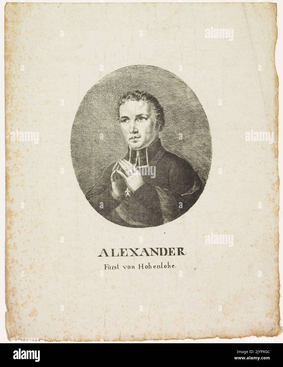 Alexander F. von Hohenlohe war ein Adliger mit einer bedeutenden Rolle in der europäischen Aristokratie. Bekannt für seine Stellung innerhalb der Hohenlohe-Familie, erstreckte sich sein Einfluss auf militärische und politische Bereiche. Sein Vermächtnis ist ein bemerkenswertes Kapitel in der Geschichte des deutschen Adels. Stockfoto