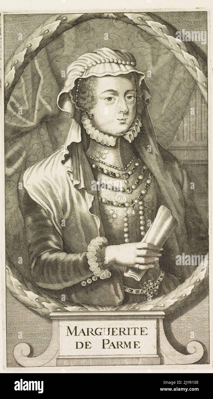 Marguerite de Parma war eine Adlige und Regentin, die vor allem für ihre Rolle als illegitime Tochter Kaiser Karl V. bekannt war. Sie hatte im 16. Jahrhundert großen politischen Einfluss in den Niederlanden, insbesondere in der Regierungsführung der Region. Stockfoto