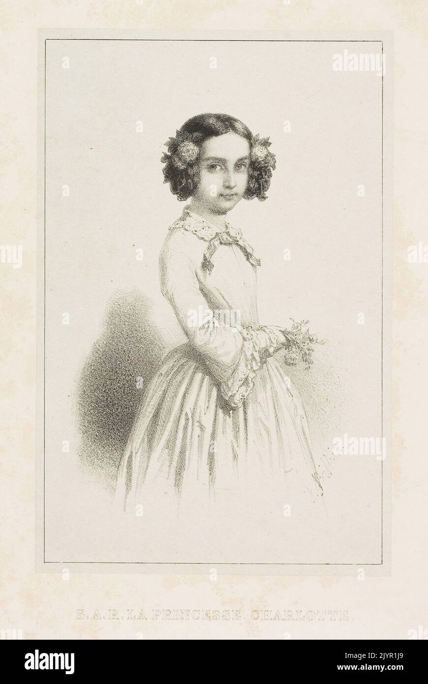 Prinzessin Charlotte war eine prominente königliche Figur im Europa des 19. Jahrhunderts. Sie war die Tochter des Duke of Clarence und der Cousine von Königin Victoria. Prinzessin Charlottes Leben war für ihren tragischen Tod in jungen Jahren bekannt und von königlicher Erwartung und politischer Bedeutung geprägt. Stockfoto