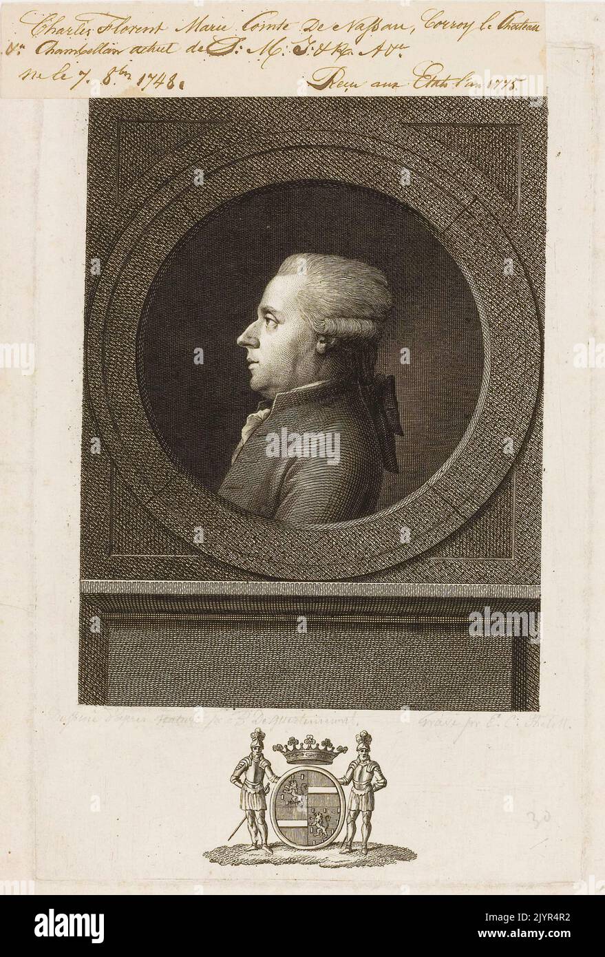 Charles Florent Marie Comte de Nassau war im 18. Jahrhundert ein prominenter Adels- und Militärführer, bekannt für seine Rolle in der europäischen Politik und Militärstrategie. Er diente in verschiedenen Feldzügen und war eine bedeutende Figur am niederländischen und preußischen Hof. Sein Einfluss erstreckte sich auf den politischen und sozialen Bereich, wo er für seine Führung und sein strategisches Scharfsinn anerkannt wurde. Stockfoto