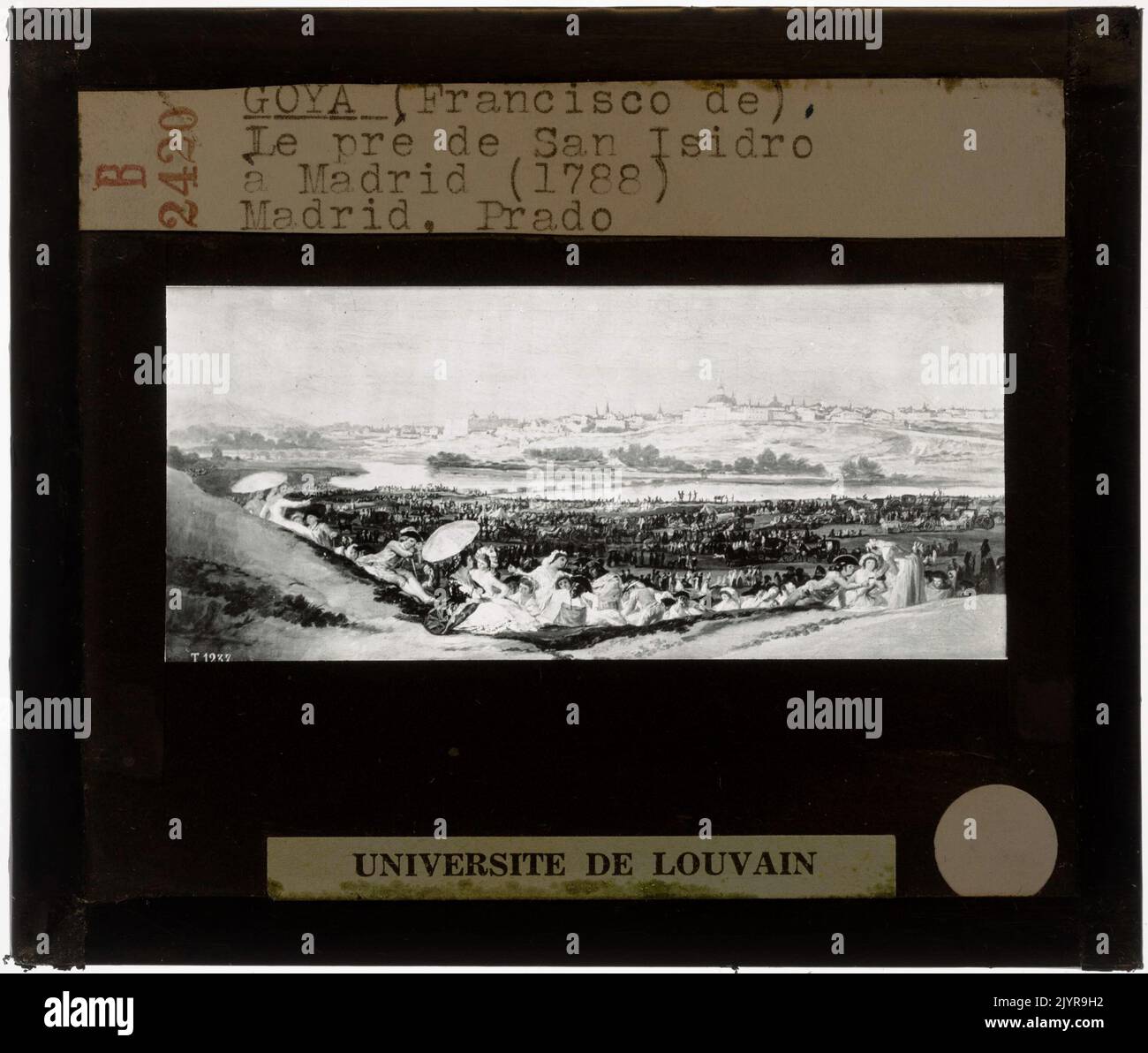 Francisco Goyas Gemälde de Weide van San Isidro zeigt eine Szene aus der jährlichen Feier zu Ehren des Heiligen Isidore in Madrid. Die Arbeit zeigt Goyas Fähigkeit, die lebendige Atmosphäre und die lokale Kultur rund um den Festtag in lebendigen Farben und ausdrucksstarkem Stil einzufangen. Stockfoto