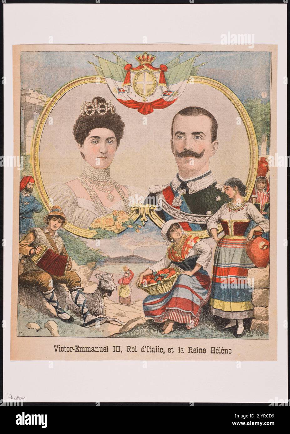 Viktor Emmanuel III. War von 1900 bis 1946 König von Italien, Königin Hélène war seine Gemahlin. Das Paar spielte eine wichtige Rolle in einer turbulenten Zeit in der italienischen Geschichte, einschließlich der Weltkriege und des späteren Untergangs der Monarchie. Stockfoto