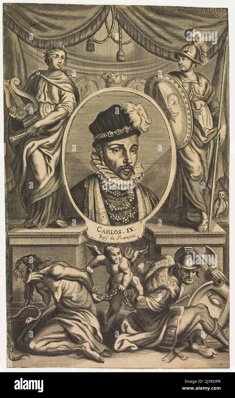 Carlos IX., auch bekannt als Karl IX. Von Frankreich, war von 1560 bis 1574 König von Frankreich. Seine Herrschaft ist geprägt von den Religionskriegen, einer Reihe von Konflikten zwischen Katholiken und Protestanten in Frankreich und dem Bartholomäus-Massaker. Stockfoto