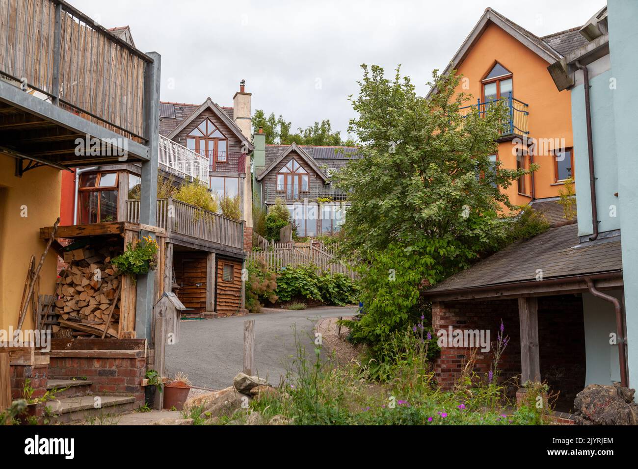 ECO-Häuser im Wintles Bishop's Castle Shropshire England. Stockfoto