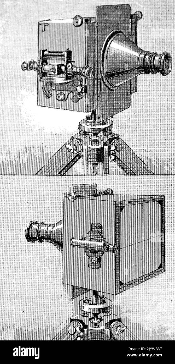 Abbildung eines fotografischen Theodoliten. Datiert aus dem 19.. Jahrhundert Stockfoto