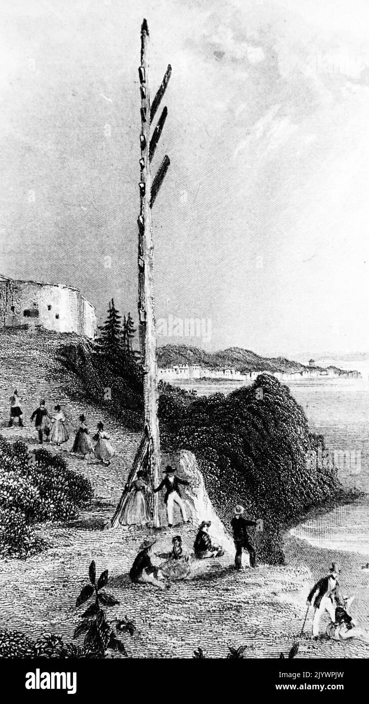 Abbildung einer Semaphore-Station auf Staten Island, New York Bay. Datiert aus dem 19.. Jahrhundert Stockfoto