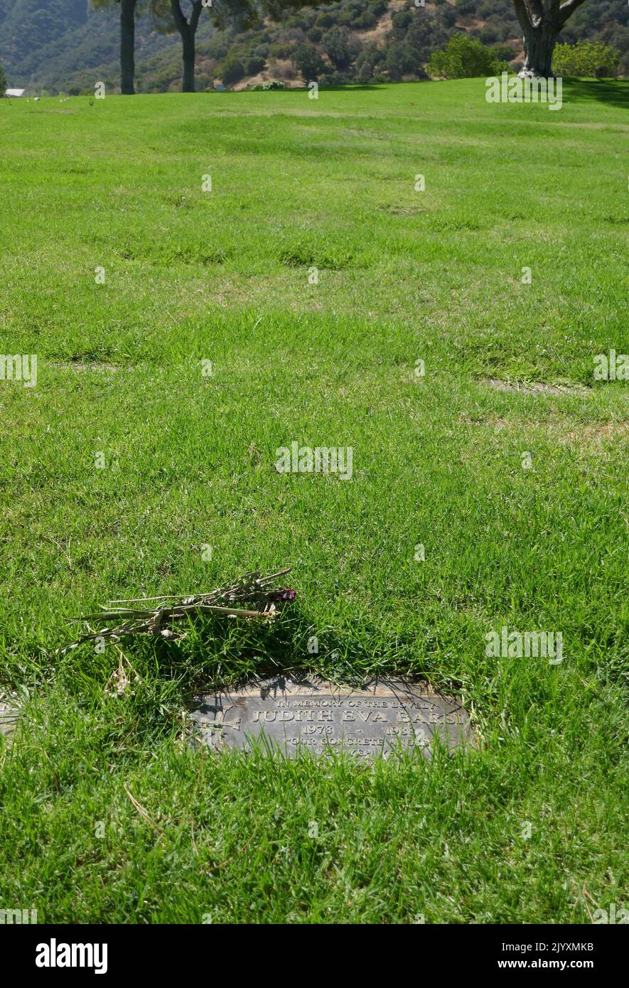 Los Angeles, California, USA 6.. September 2022 Kinderdarstellerin/Mordopfer Judith Barsi's Grab in der Sheltering Hills Sektion im Forest Lawn Memorial Park Hollywood Hills am 6. September 2022 in Los Angeles, Kalifornien, USA. Foto von Barry King/Alamy Stockfoto Stockfoto