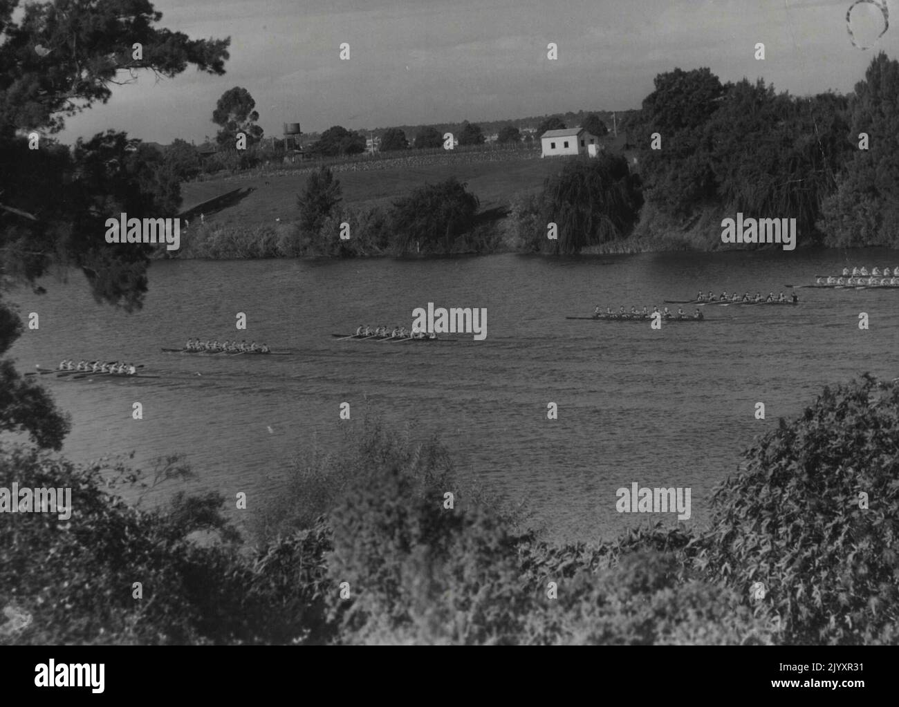 Annäherung an die 1 Mile Post Eights. 30. April 1946. Stockfoto