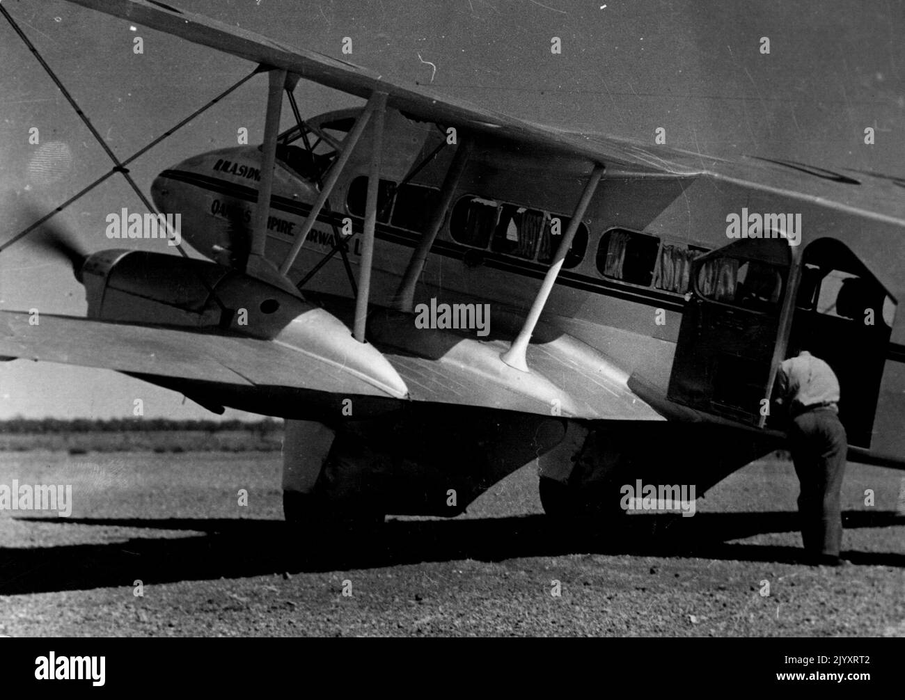England-Australien Mail ***** Ankunft am Landeplatz Brunette Downs - dieser Dienst ist wegen der Abweichung durch fliegende Boote vom Aussterben bedroht - über den Golf von parpentaria. 22. Januar 1939. (Foto von Francis Birtles). Stockfoto