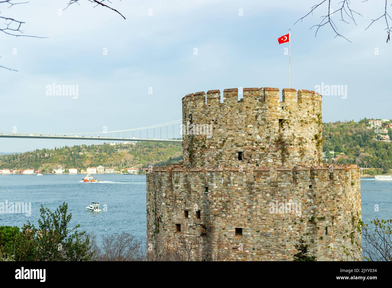 Festung Rumeli in Istanbul, Türkei. Rumelihisari. Die Burg Rumeli Hisari Bogazkesen ist eine mittelalterliche Festung in Istanbul, Türkei. Stockfoto