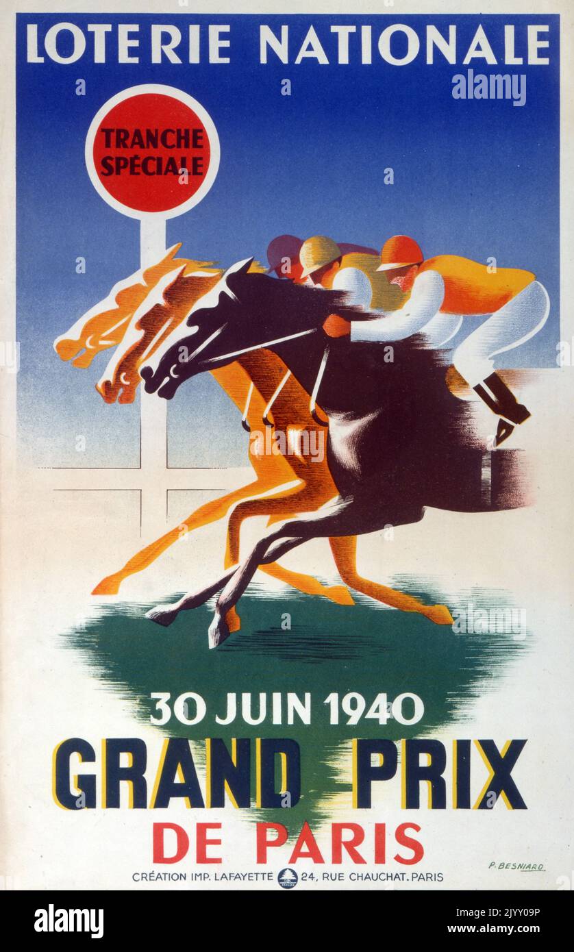 Französisches 'National Lottery' Poster 1940. Während des Zweiten Weltkriegs und der Besetzung Frankreichs. Stockfoto