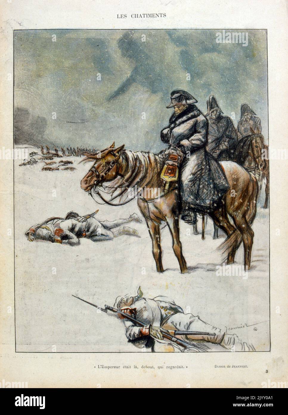 Karikatur Illustration des Kaiser Napoleon I., besiegt im russischen Feldzug. „Le Rire“-Magazin 1902 Stockfoto