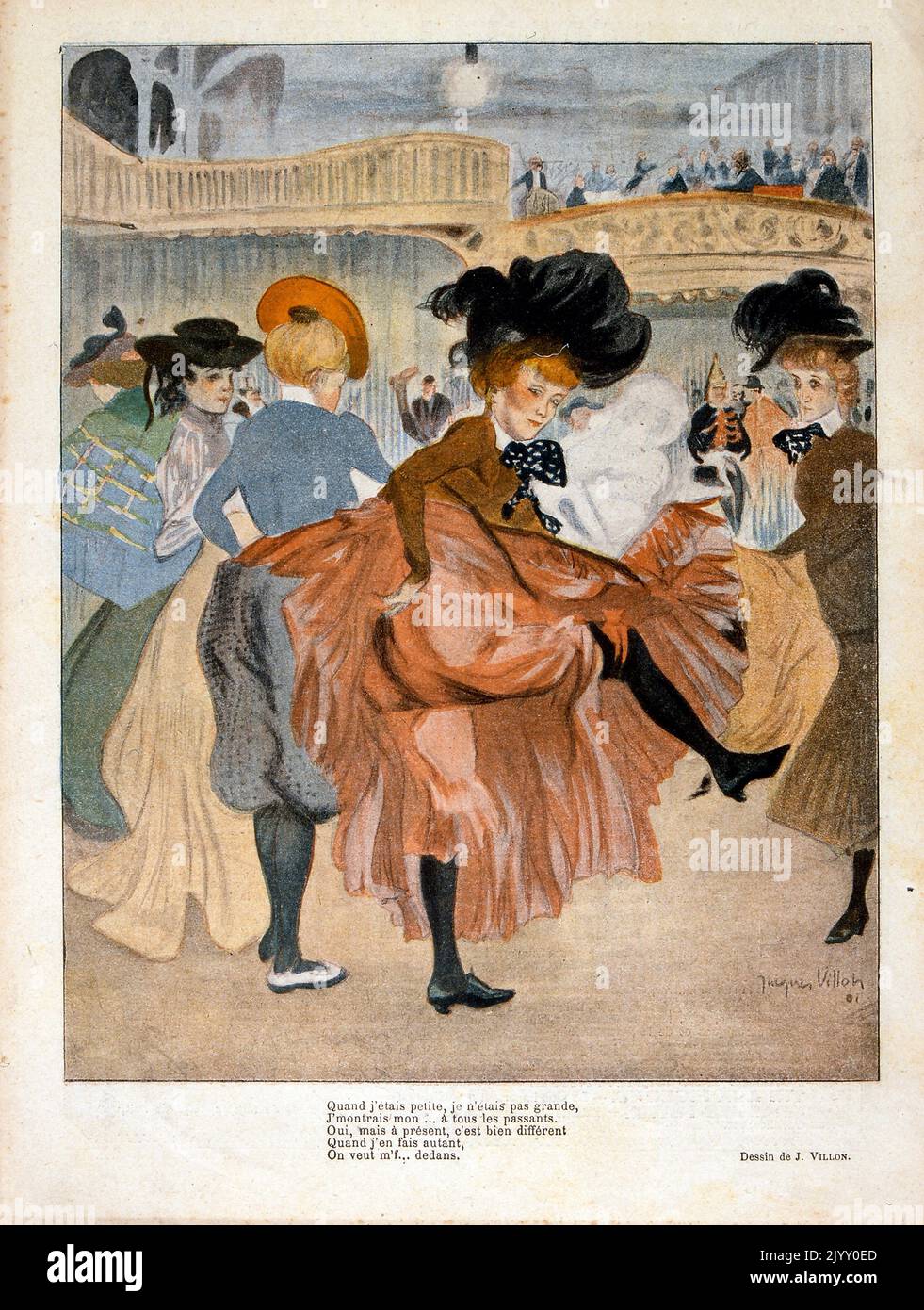 Karikatur Illustration zeigt Frauen und Mode. „Le Rire“-Magazin 1902. Stockfoto