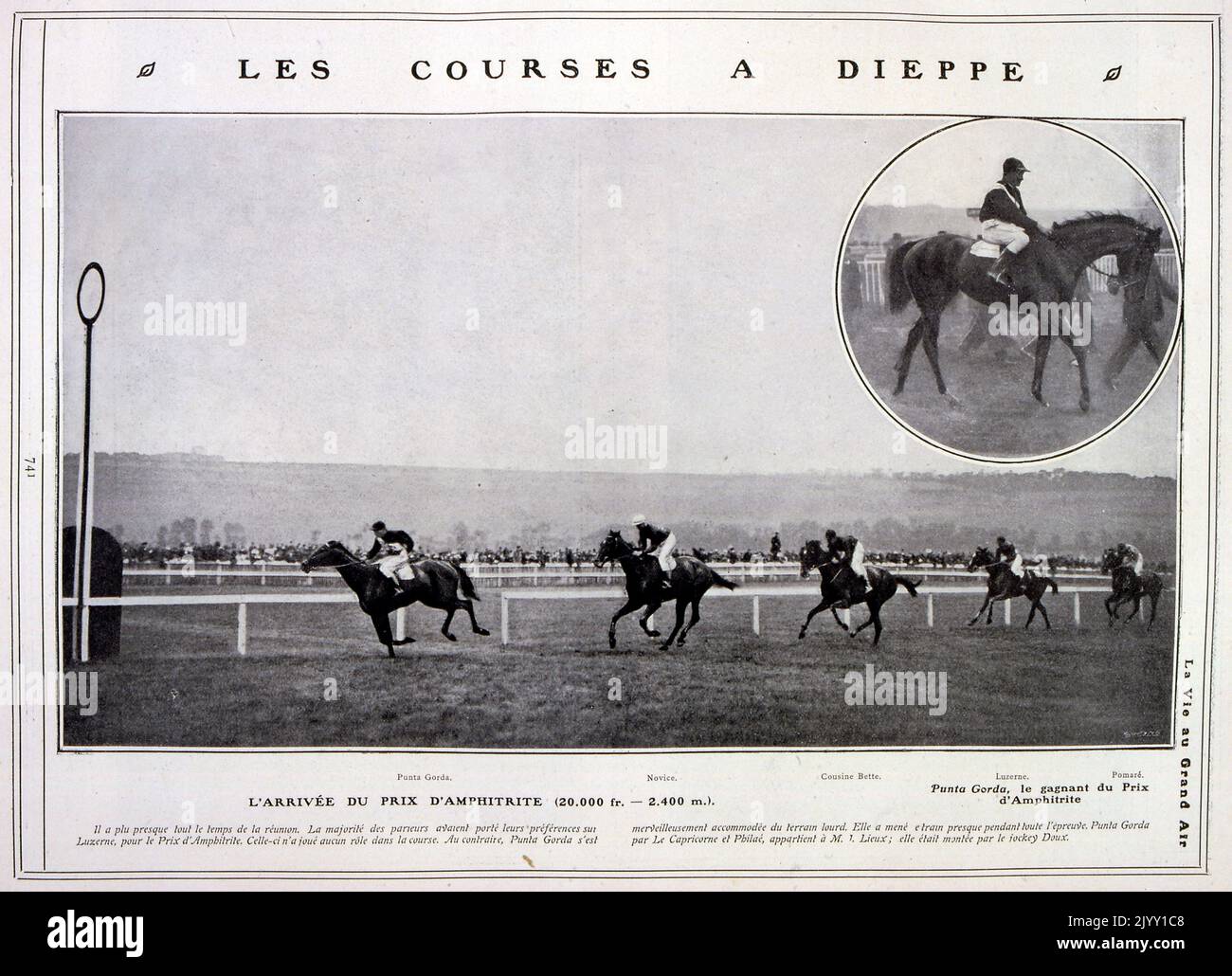Vintage-Fotos eines Pferderennbahn in Dieppe, Frankreich 1905 Stockfoto