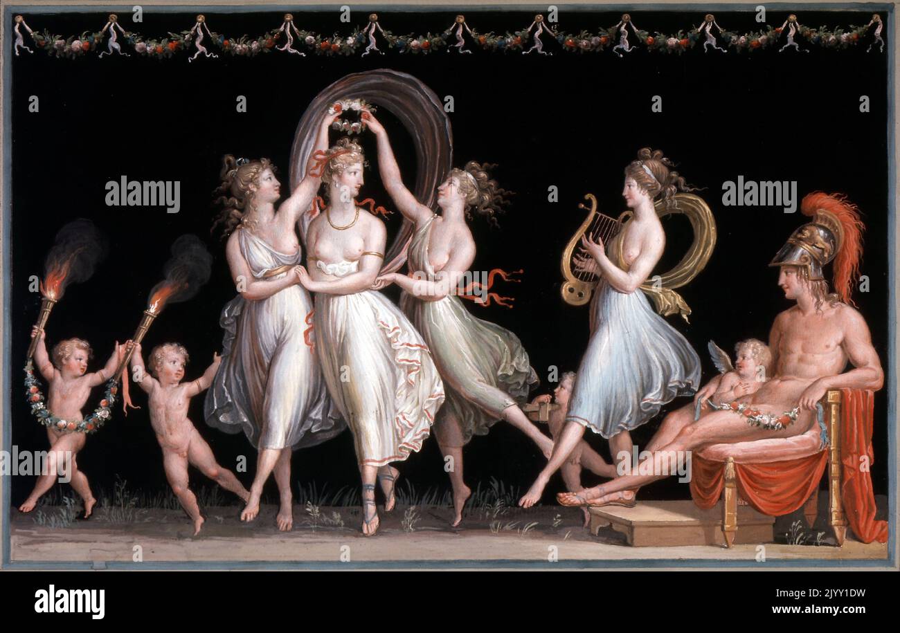 Studie für die drei Grazien von Antonio Canova, (1757 - 1822). Canova war ein italienischer Bildhauer des Neoklassizismus, berühmt für seine Marmorskulpturen. Seine Werke, die oft als der größte der neoklassischen Künstler angesehen werden, wurden vom Barock und der klassischen Wiederbelebung inspiriert. Stockfoto