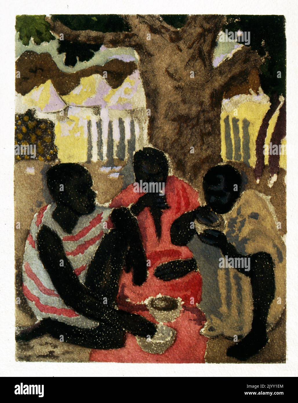 Illustration von Yves Trevedy zu 'Terres Noires' (Schwarze Länder), 1943, von Oswald Durand. Yves Trevedy (1916-1990) war ein französischer Illustrator. Oswald Durand, (1888 - 1982) war ein französischer Kolonialverwalter. 1946 war er Gouverneur von Senegal. Stockfoto