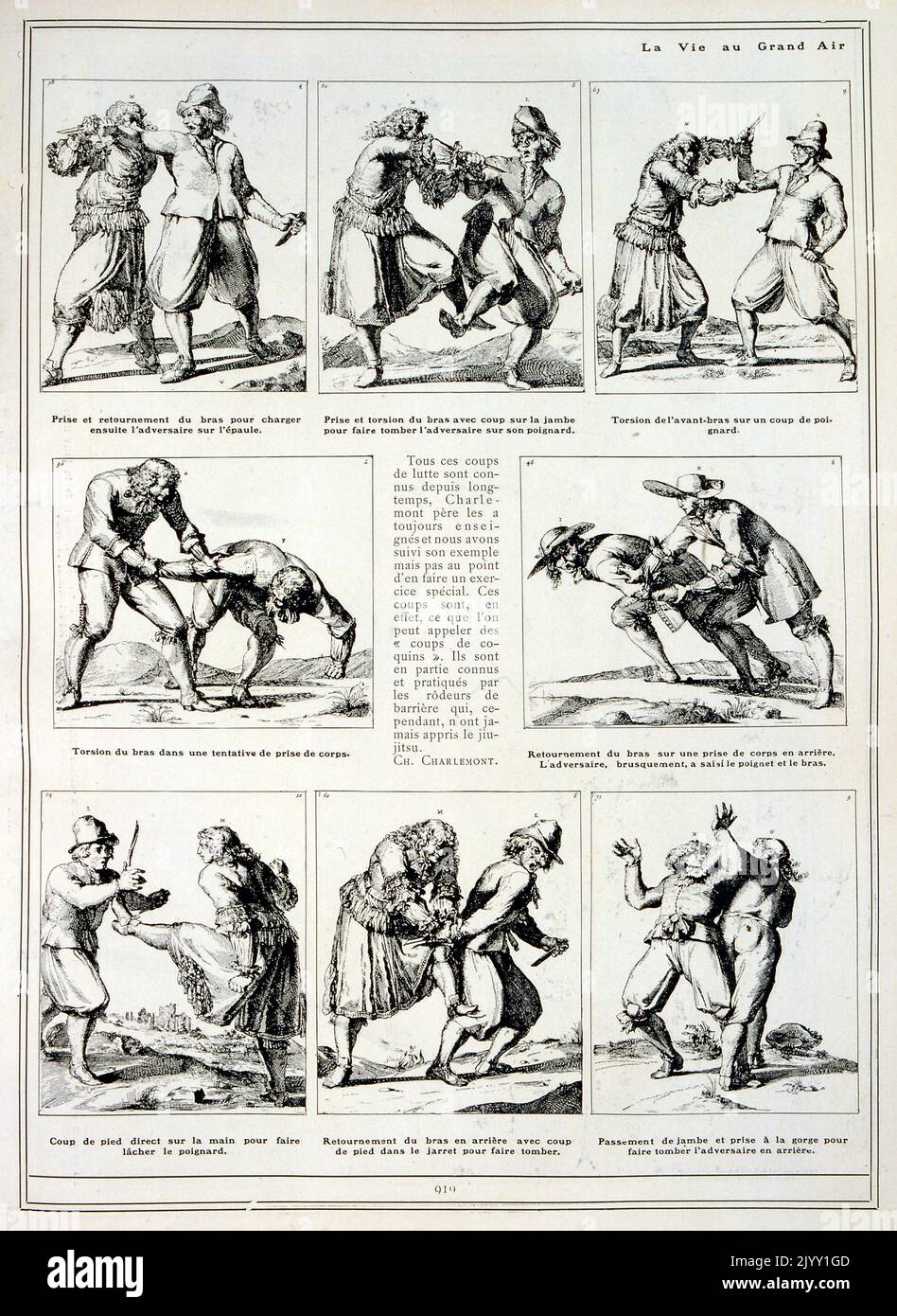 Illustration, die Jujutsu (Jiu-jitsu), eine japanische Kampfkunst, darstellt, die im 17.. Jahrhundert in Europa eingeführt wurde Stockfoto