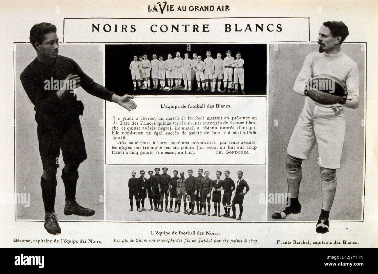 Ruby-Teams bereiten sich auf ein französisches Spiel zwischen (schwarzen) Spielern und weißen Mitgliedern eines Teams vor. 1905 Stockfoto