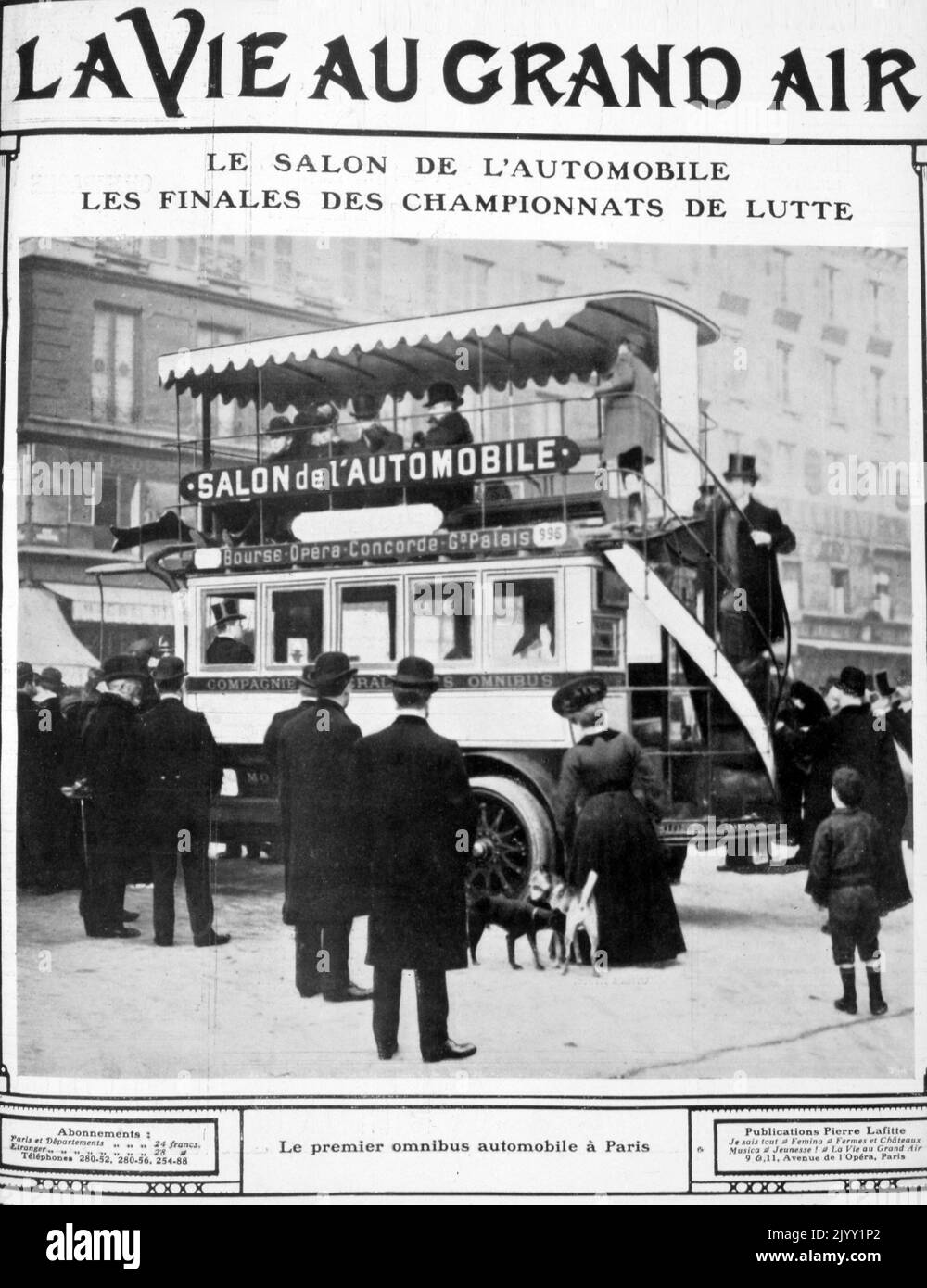 Das Foto zeigt den ersten benzinbetriebenen Bus in Paris. 1905 Stockfoto