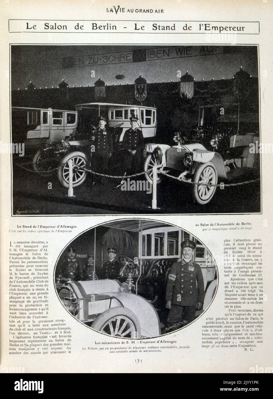 Oldtimer-Foto von Autos des Kaiser, Wilhelm II. Von Deutschland auf der berliner Automobilausstellung 1905 Stockfoto