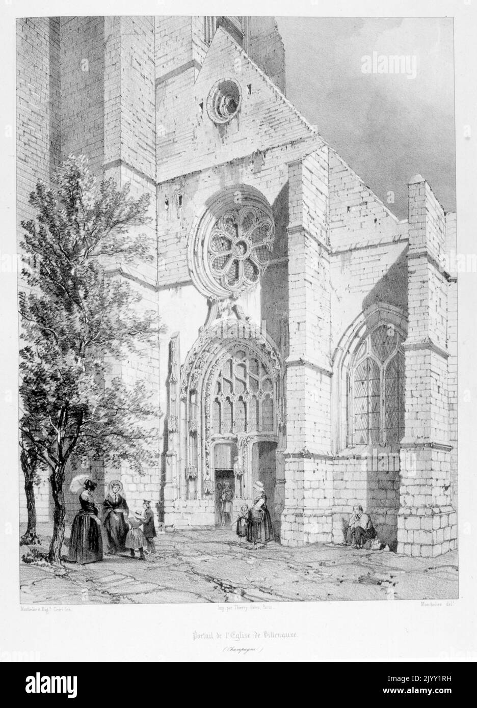 Zeichnung der Saint-Pierre-Saint-Paul, katholische Kirche in Villenauxe-la-Grande, von Isidore Justin Severin Taylor, Baron Taylor 1789-1879, Künstler und Philanthropin. Stockfoto