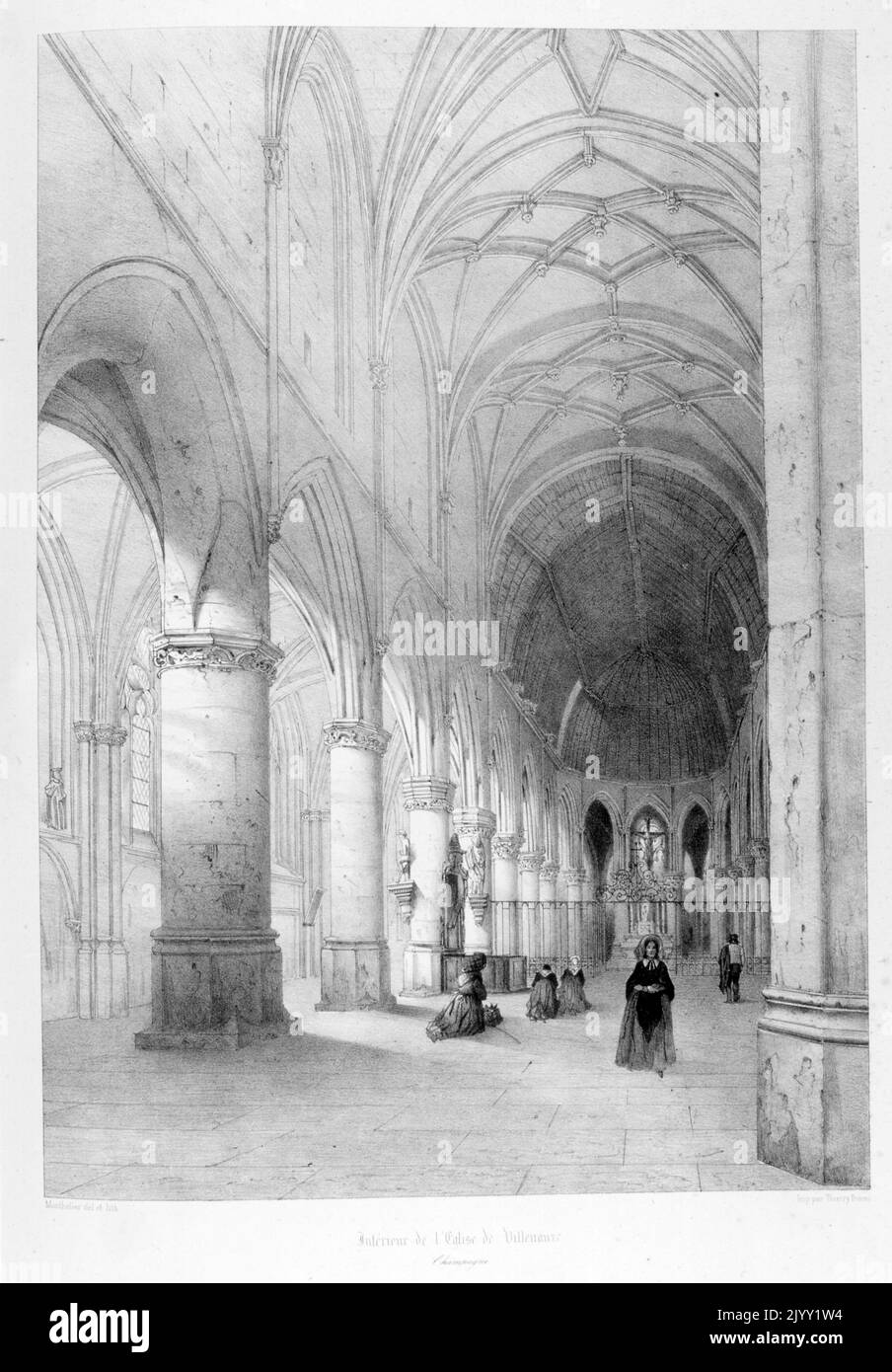 Zeichnung der Saint-Pierre-Saint-Paul, katholische Kirche in Villenauxe-la-Grande, von Isidore Justin Severin Taylor, Baron Taylor 1789-1879, Künstler und Philanthropin. Stockfoto