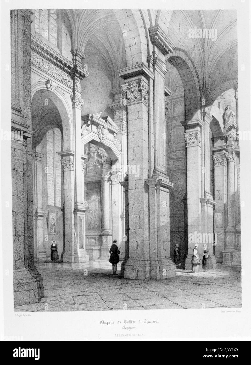 Zeichnung der Basilika St. Johannes der Täufer in Chaumont in Frankreich. Gothic-Style. Die Kirche wurde Anfang des 13.. Jahrhunderts von Papst Sixtus IV. Erbaut Stockfoto