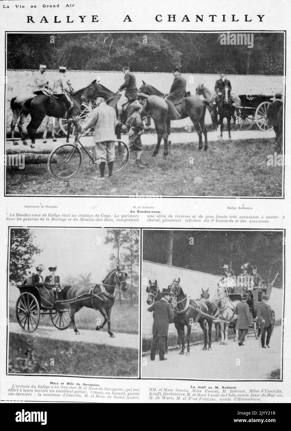 Französische Vintage-Fotos von Pferdekutschenrennen in Chantilly, Frankreich 1905 Stockfoto