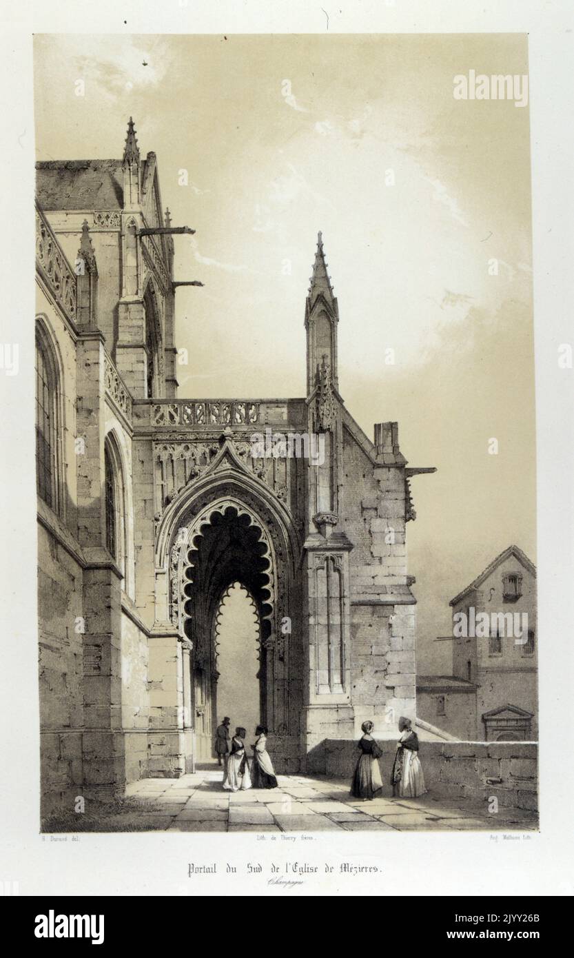Kirche in Charleville-Mezieres in Frankreich Zeichnung von Isidore Justin Severin Taylor, Baron Taylor 1789-1879, Künstler und Philanthropin. Stockfoto