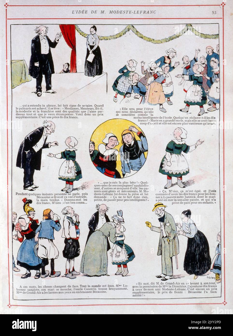 Becassine ein französischer Comicstrip und der Name seiner Heldin, der zum ersten Mal in der ersten Ausgabe von La Semaine de Suzette am 2. Februar 1905 erscheint. Sie gilt als eine der ersten weiblichen Protagonistinnen in der Geschichte französischer Comics. Stockfoto