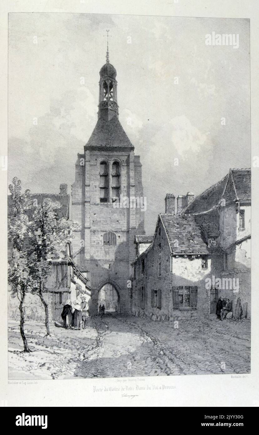 La Tour Notre-Dame-du-Val, Provins, Frankreich. Der Turm Notre-Dame-du-Val in Provins, Frankreich, ist das einzige verbliebene Überbleibsel des Kollegiums Notre-Dame-du-Val, das während der Französischen Revolution zerstört wurde. Die Glocken stammen von der Kirche Saint-Ayoul. Der Turm wurde 1905 als historisches Denkmal klassifiziert Stockfoto