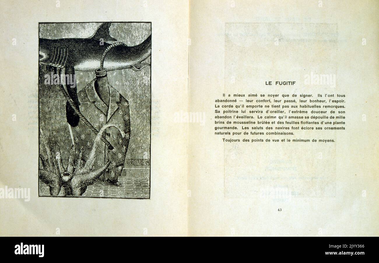 Titelseite und Illustration aus 'Les malheurs des immortels' reveles par Max Ernst et Paul Eluard. 1922; das Unglück der Unvererbarn, enthüllt von Max Ernst und Paul Eluard Stockfoto