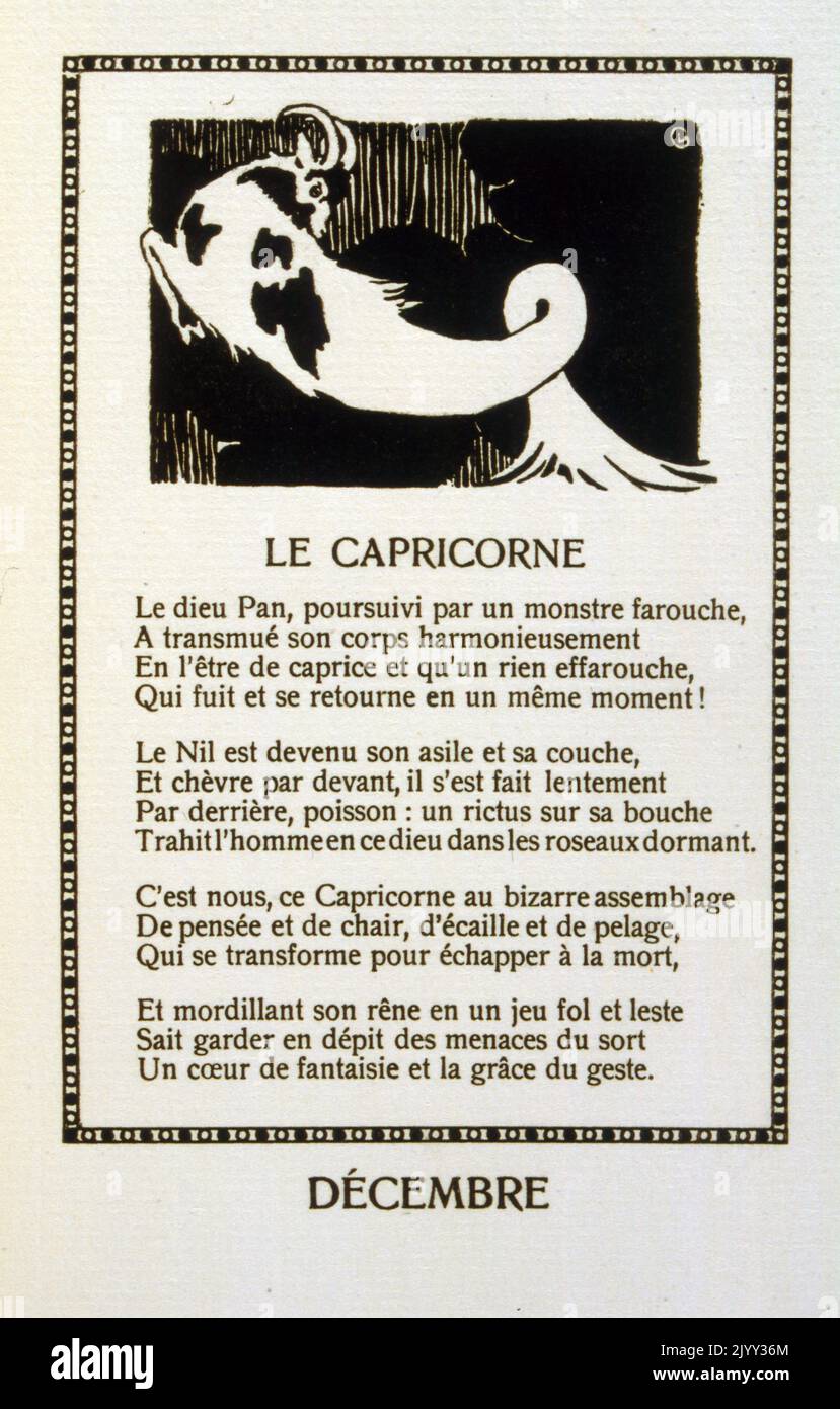 Illustration von Jean Daragnes (1886-1950) für die Sonette des Monats (Les Mois) von Edouard Alexandre Montier. Bekannt unter dem Pseudonym Edward Montier (1870 - 1954). Französischer Schriftsteller und Dichter. Stockfoto