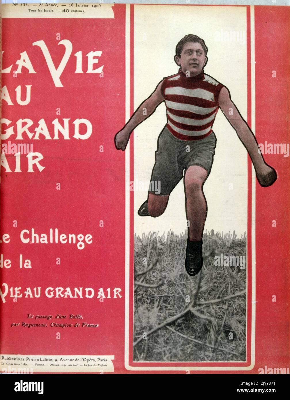 Vintage, farbige Fotografie eines Langlaufläufers in Frankreich 1905 Stockfoto