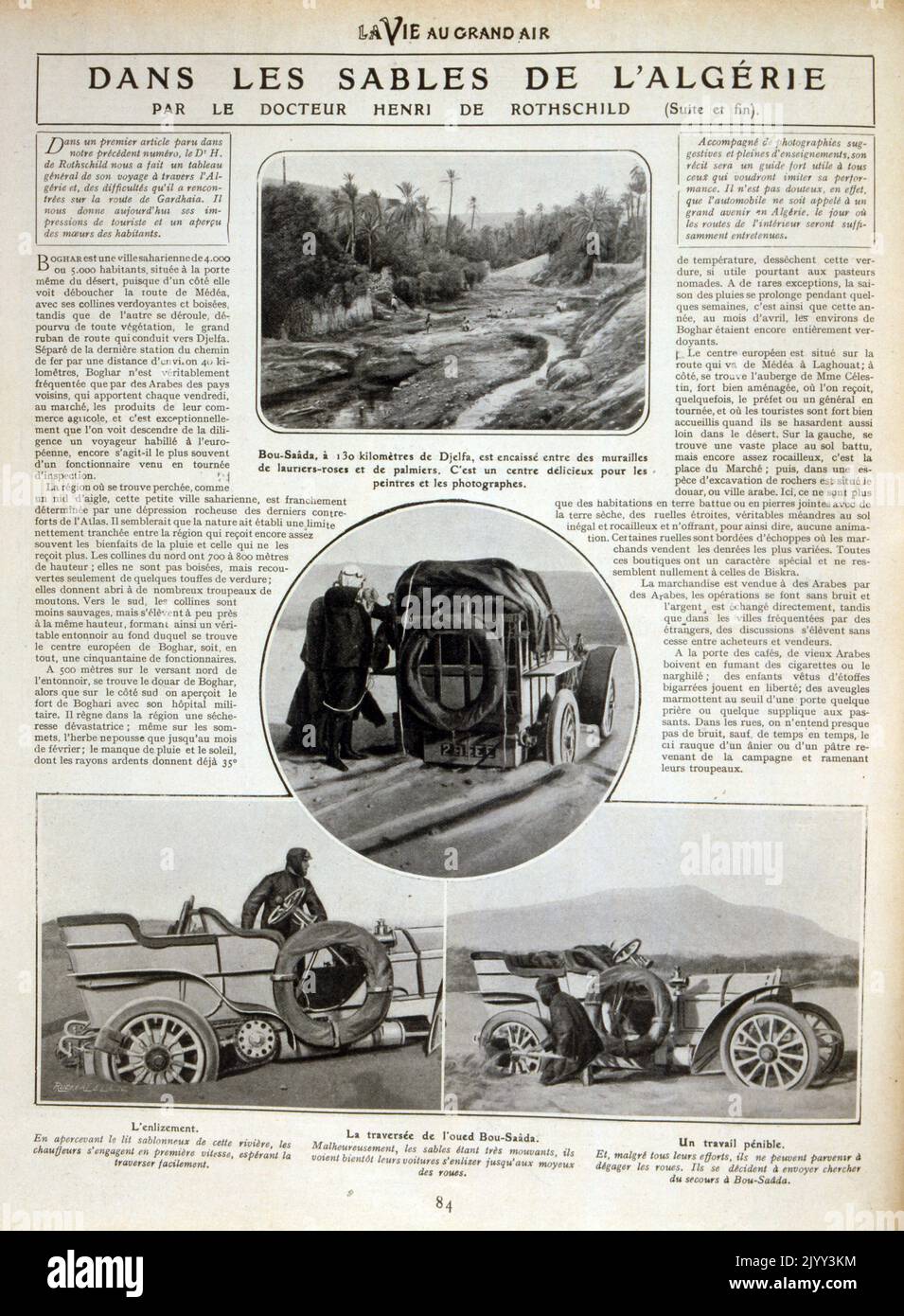 Französische Vintage-Fotos einer Auto-Rallye in der Sahara in Algerien 1905 Stockfoto