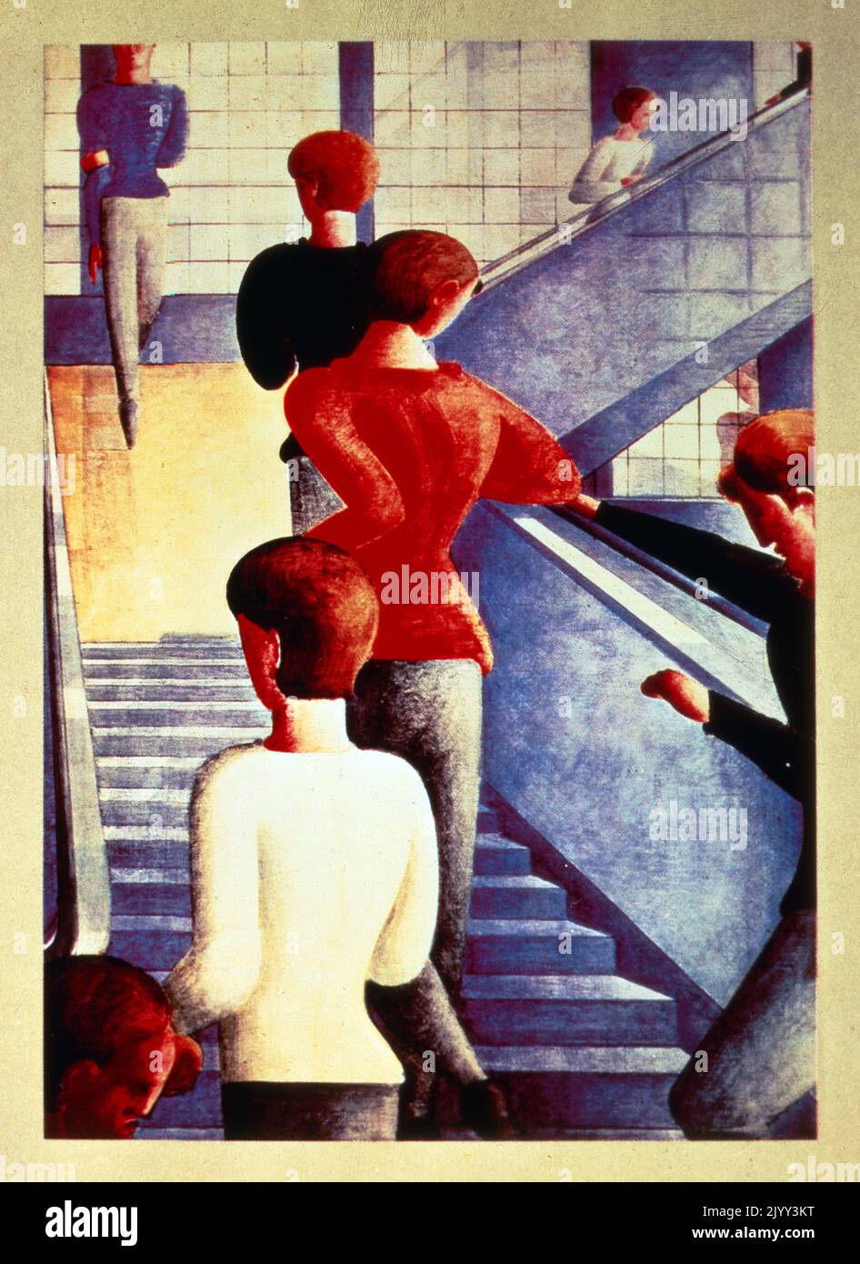 Bauhaustreppe, von Oskar Schlemmer. Öl auf Leinwand. Oskar Schlemmer (1888 - 1943), deutscher Maler, Bildhauer, Designer und Choreograph der Bauhaus-Schule. 1932 professor an der Vereinigten Staatsschulen für freie und angewandte Kunst in Berlin, Die er bis 1933 innehatte, als er auf Druck der Nazis zum Rücktritt gezwungen wurde. Die Schlemmers zogen dann nach Eichberg an der Schweizer Grenze und dann nach Sehringen, bevor seine Bilder in der nationalsozialistischen Ausstellung „Entartete Kunst“ ausgestellt wurden. Stockfoto