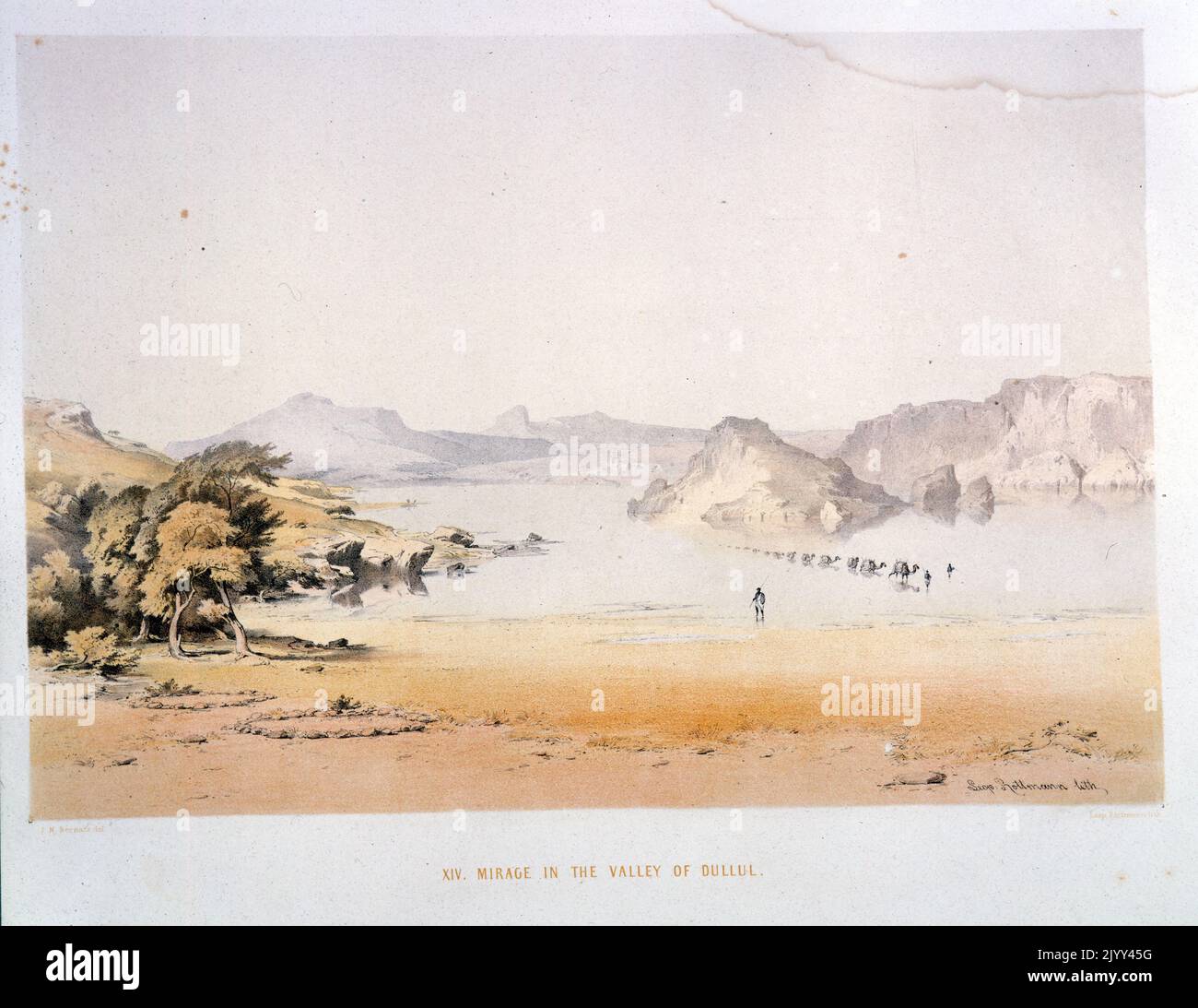 Aquarellmalerei eines Mirages im Tal von Dullul; aus einem Journal of travel in Ethiopia 1852. Stockfoto