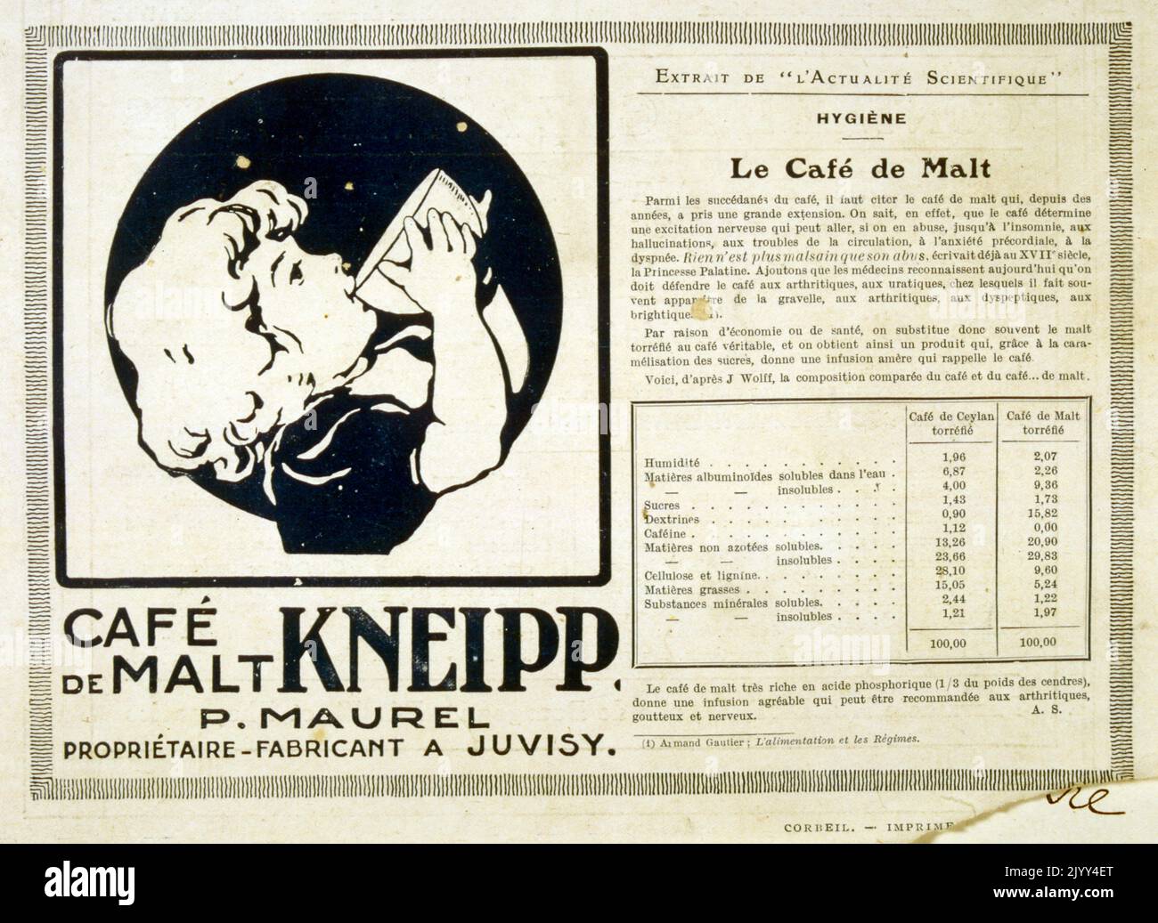 Französischer Weltkrieg eine Werbung für einen Malzdrink für Kinder. 1915 Stockfoto