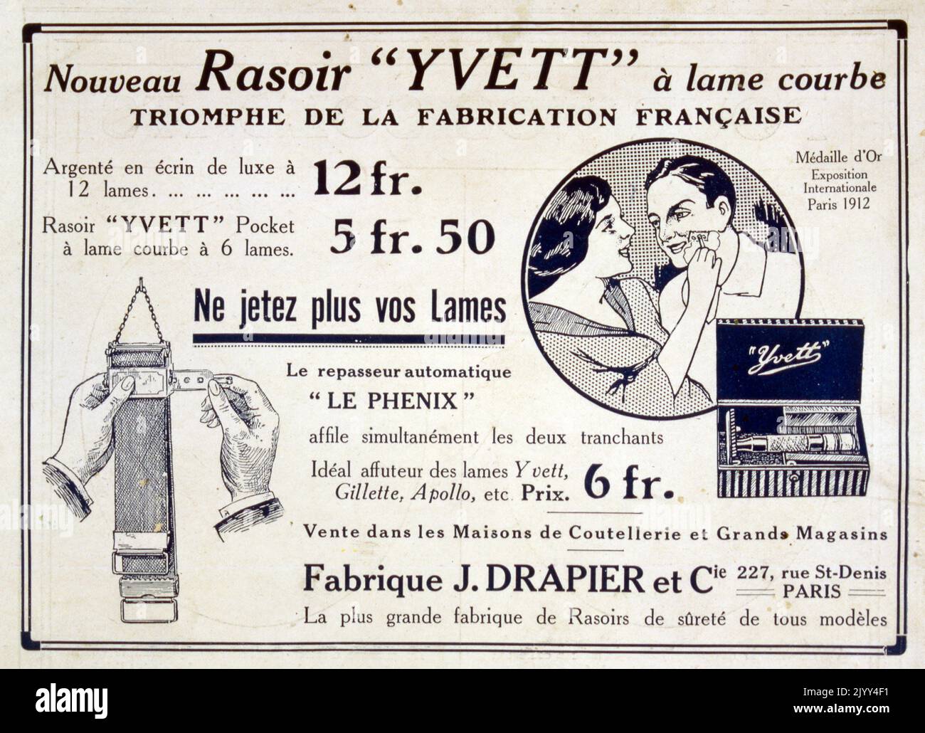 Französischer erster Weltkrieg Werbung für ein Rasiermesser-Set 1915 Stockfoto