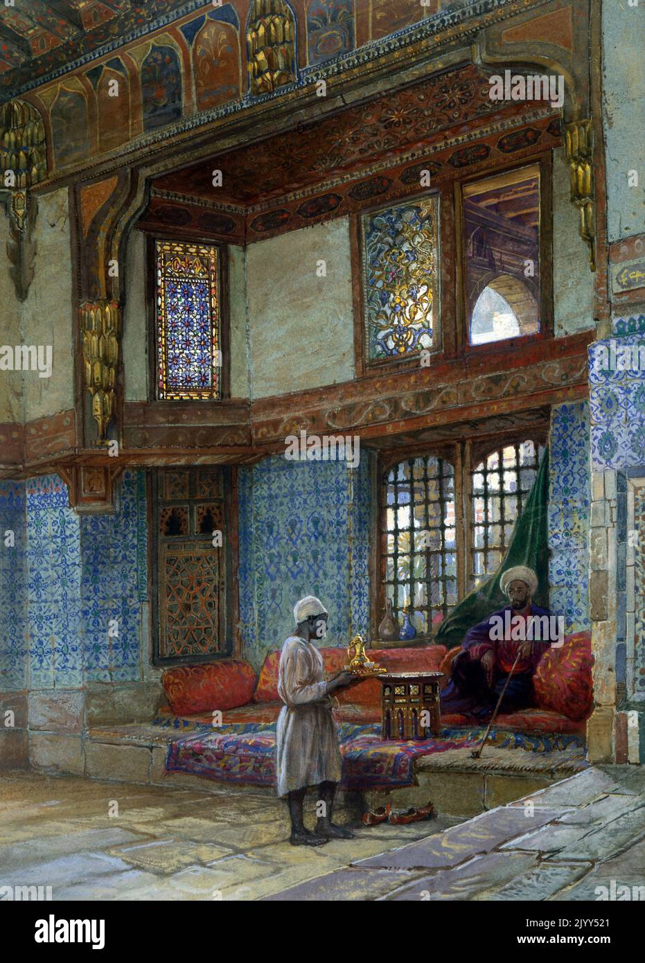 Zimmer im Haus des Scheich Mahada, Kairo, Ägypten. 1870. Von Frank Dillon Stockfoto