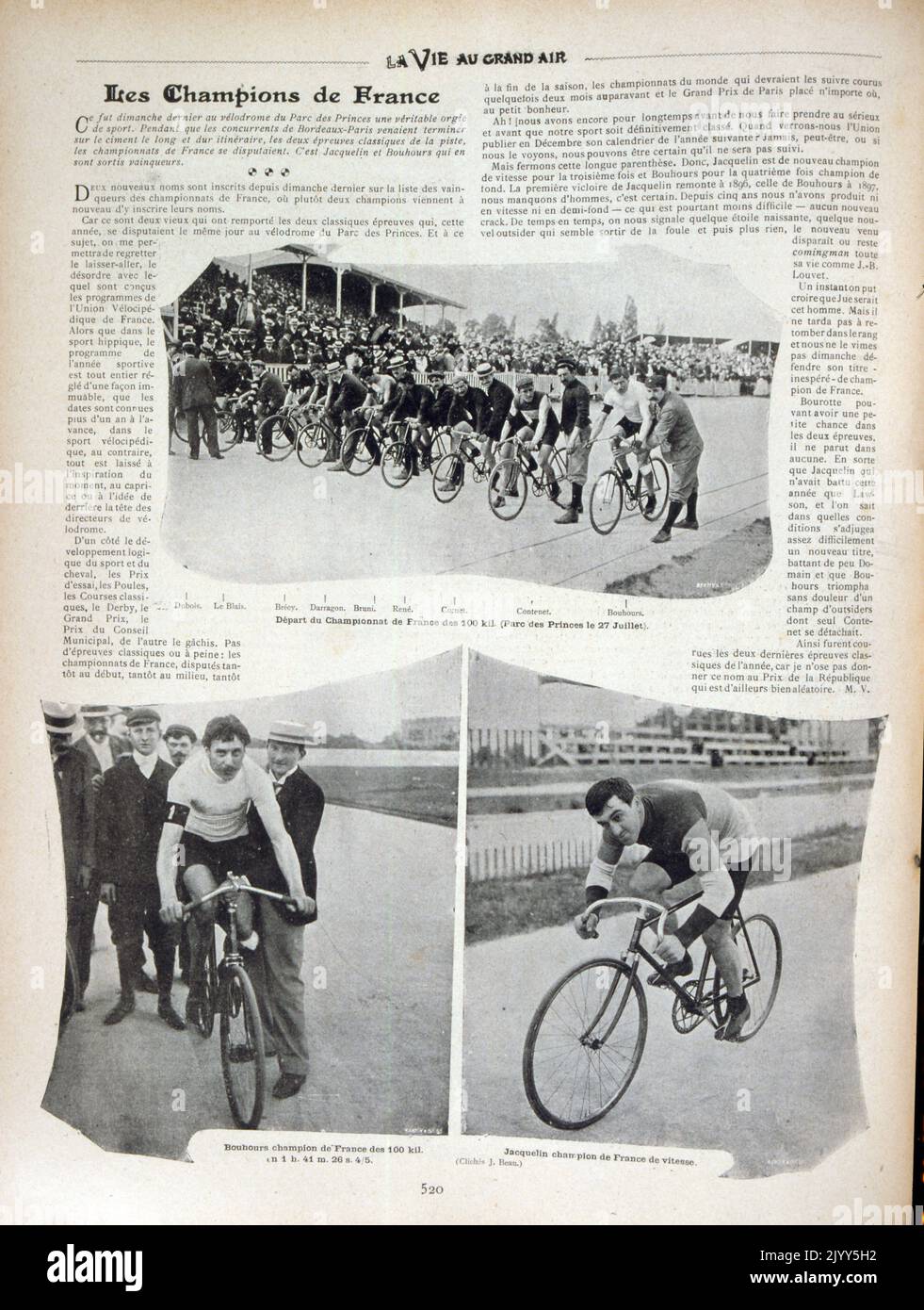 Vintage Französisch Fotomontage von frühen Radfahrern versammelt für ein Rennen, Frankreich 1902 Stockfoto