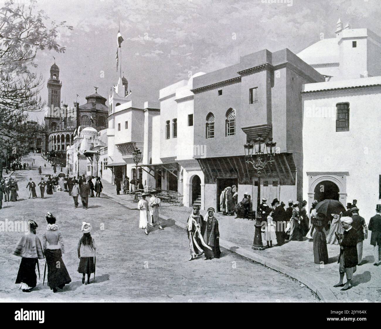 Ausstellung Universelle (Weltausstellung) Paris, 1900; Schwarz-Weiß-Fotografie der Ausstellung von Algerien. Stockfoto