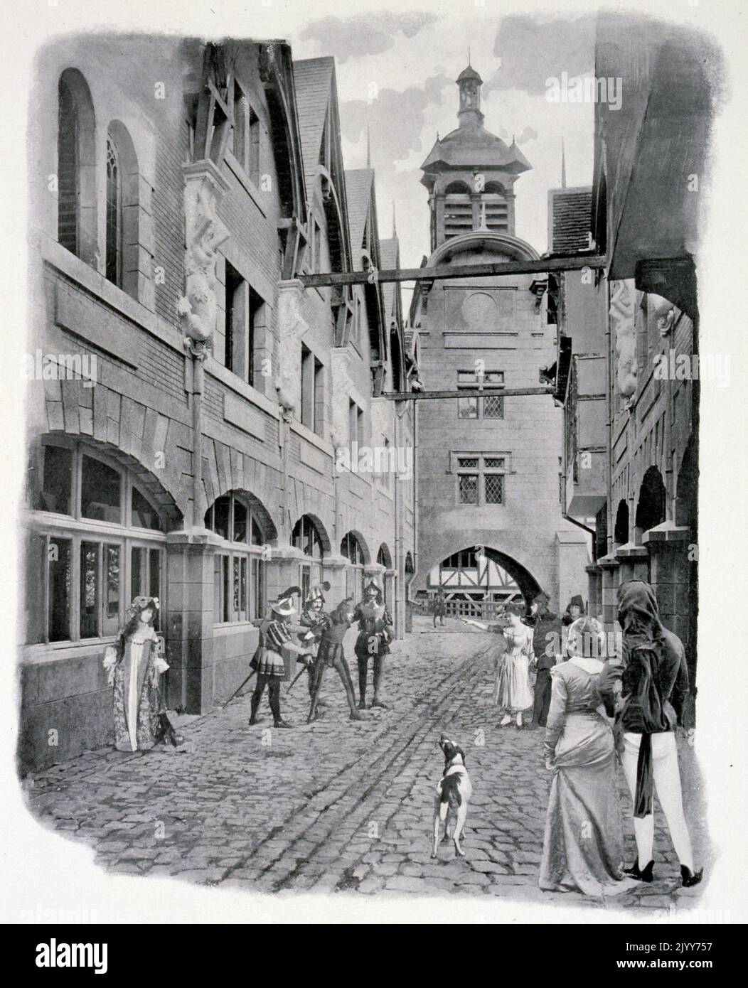 Ausstellung Universelle (Weltausstellung) Paris, 1900; Schwarz-Weiß-Fotografie der Pont au Change, Alt-Paris. Stockfoto