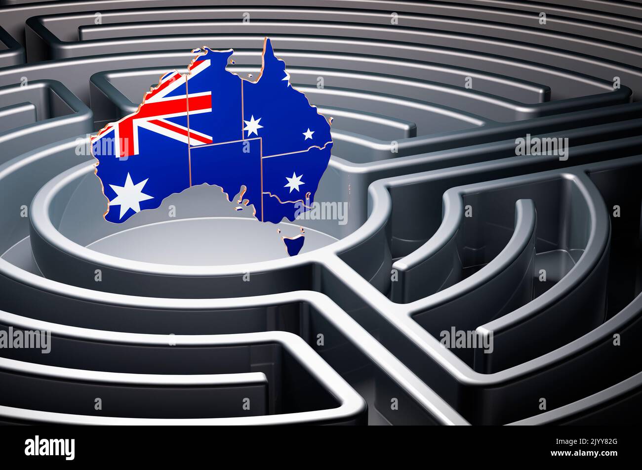 Australische Karte im Labyrinth, 3D Rendering Stockfoto