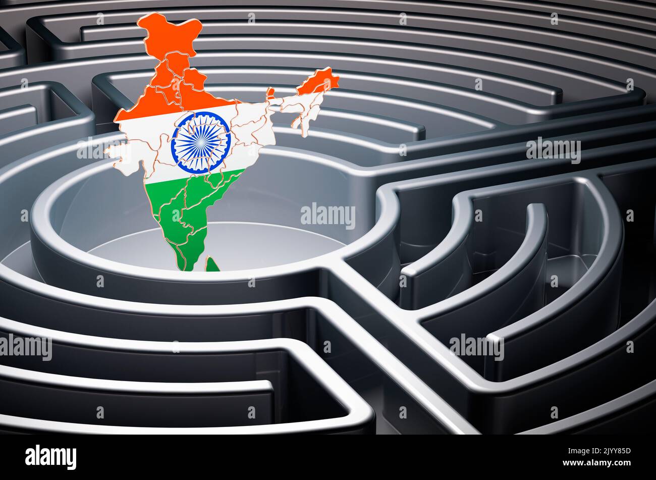 Indische Karte im Labyrinth, 3D Rendering Stockfoto