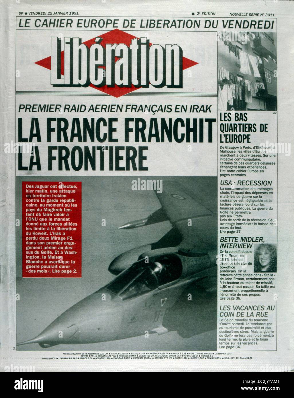 Aus der Zeitung 'Liberation' vom 25. Januar 1991. Erster Golfkrieg. Stockfoto
