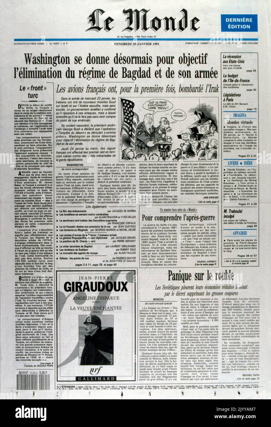 Aus der Zeitung 'Le Monde' vom 25. Januar 1991. Erster Golfkrieg. Stockfoto