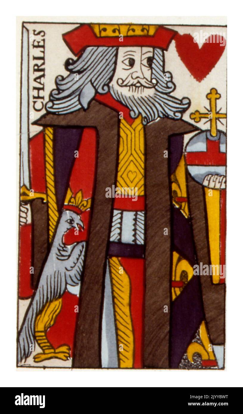 Farbige Abbildung der Spielkarte. Herausgegeben von Hector of Trois, Mitte 17.. Jahrhundert. Stockfoto
