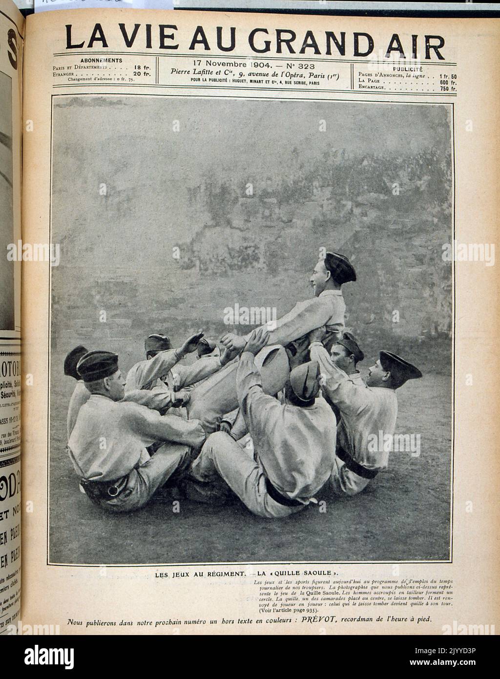 Aus der Zeitschrift La Vie au Grand Air (Life in the Outdoors); Schwarz-Weiß-Fotografie der männlichen Verbundenheit des Regiments vom 17. November 1904. Stockfoto
